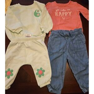 Garanimals Baby Girl 4pc Bundle Mint Green Sweatset Coral Bodysuit Blue Joggers
